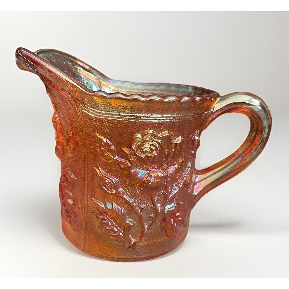 Vintage Imperial Glass Open Rose Creamer/Pitcher Marigold Carnival Glass
